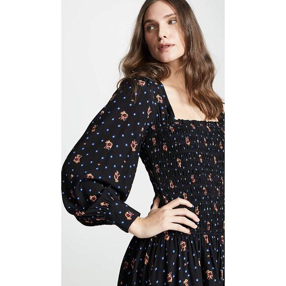 Free People Mini Dress Womens Size XS Black Two Faces Printed Long Bishop Sleeve - Picture 2 of 9